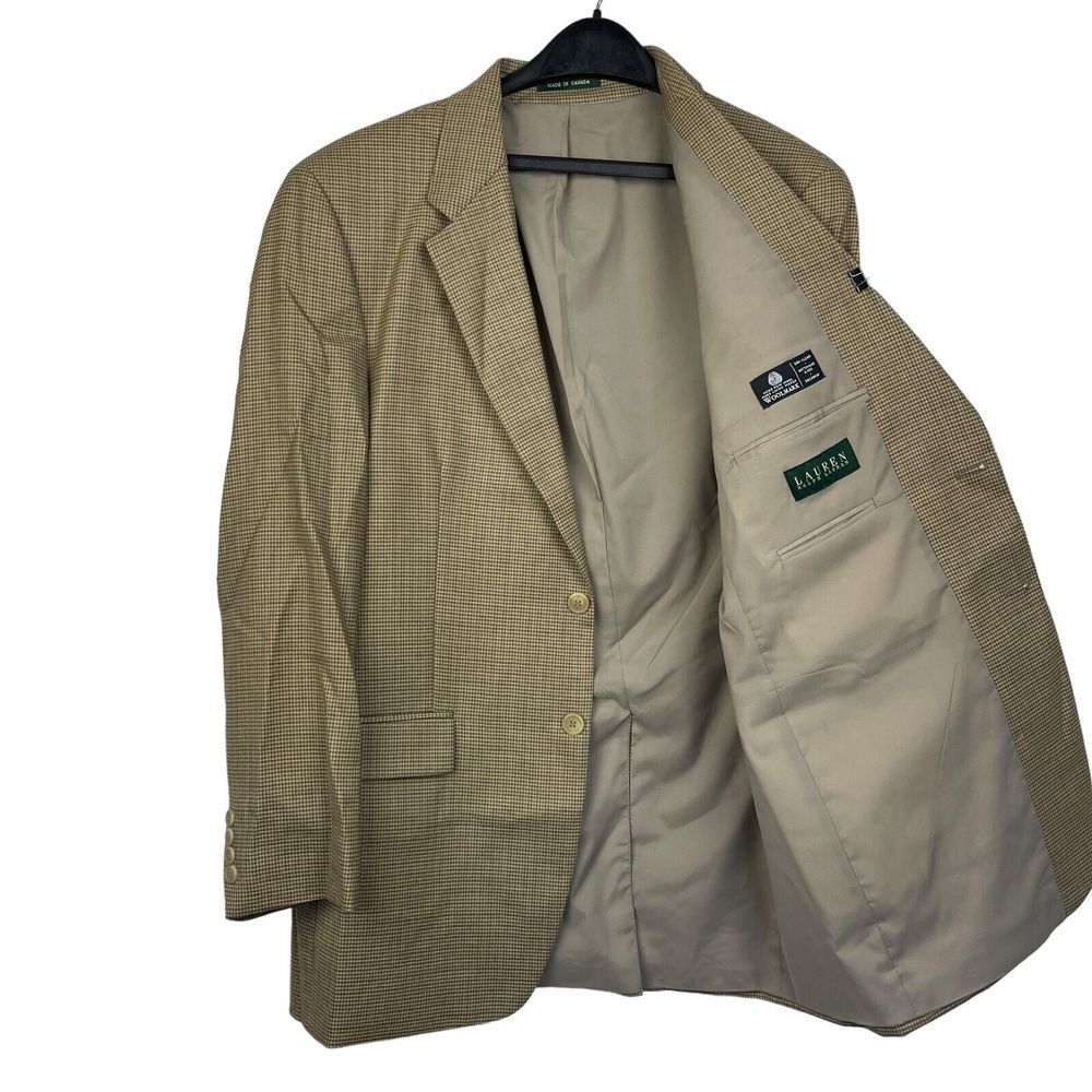 Ralph Lauren 42L 100% Wool Brown Houndstooth Blazer Sport Coat Suit Jacket 2But